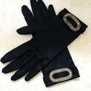 VINTAGE Satin Rayon, nylon gloves w/rhinestones LOLA EINBERGER SZ 7